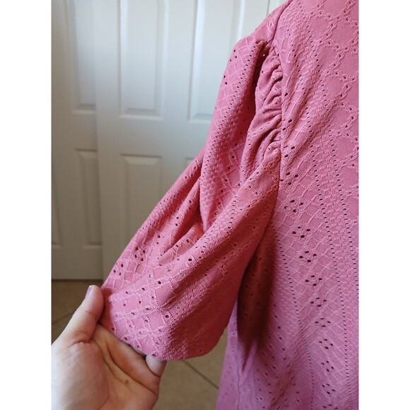 SHEIN Curve Women's  Size 3XL Eyelet Blouse Pink Round Neck Short Petal Sleeve - Picture 5 of 14